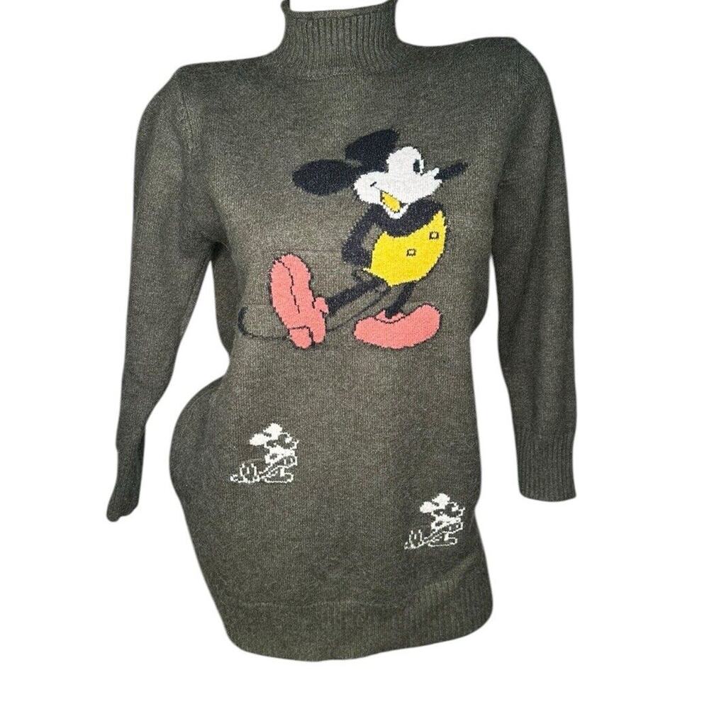 Disney Mickey Mouse Green Soft Funnel Neck Tunic Sweater Side Slits Womens M?